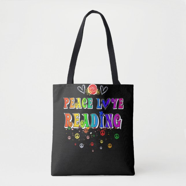 Bolso De Tela Peace Love Reading Cute Floral Heart (Anverso)