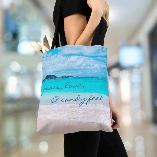 Bolso De Tela Peace Love Sandy Feet Hawaii Turquoise Beach Photo (Subido por el creador)