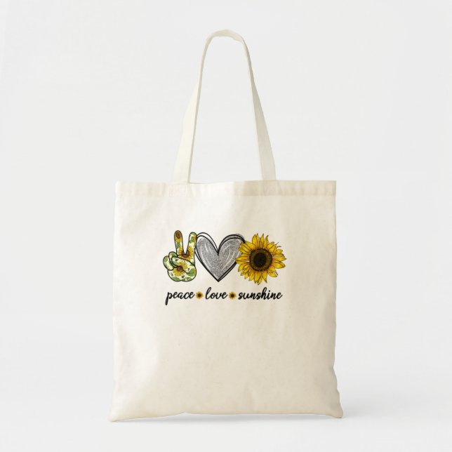 Bolso De Tela Peace Love Sunshine Sunflower Hippie TShirt (Frente)