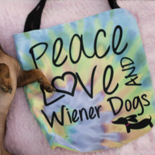 Bolso De Tela Peace Love & Wiener Dogs Tie Dye Tote Bag