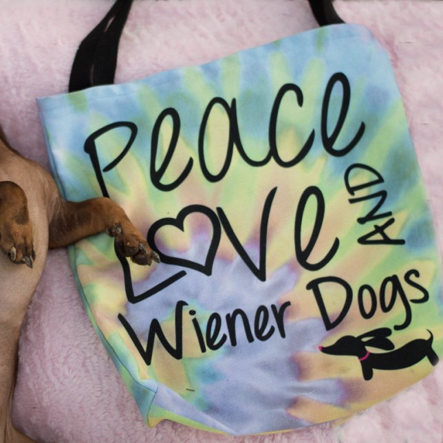 Bolso De Tela Peace Love & Wiener Dogs Tie Dye Tote Bag (Pease love and weiner dogs tote bag)