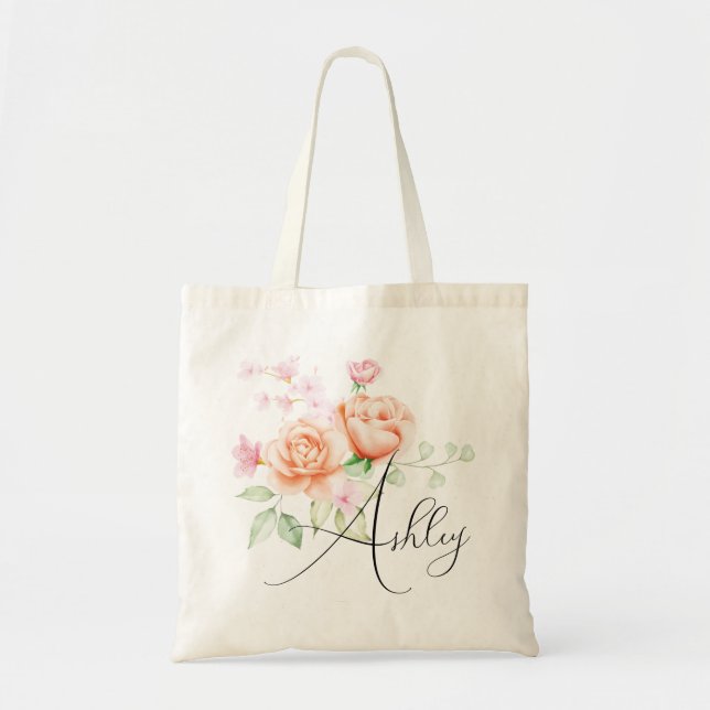 Bolso De Tela Peach Fuzz Floral Bridesmaid (Frente)