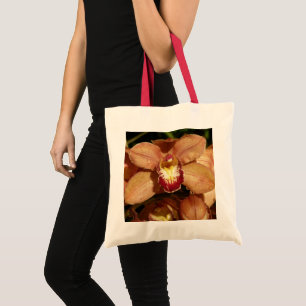 Bolso De Tela Peach Orquídeas con gotas de lluvia