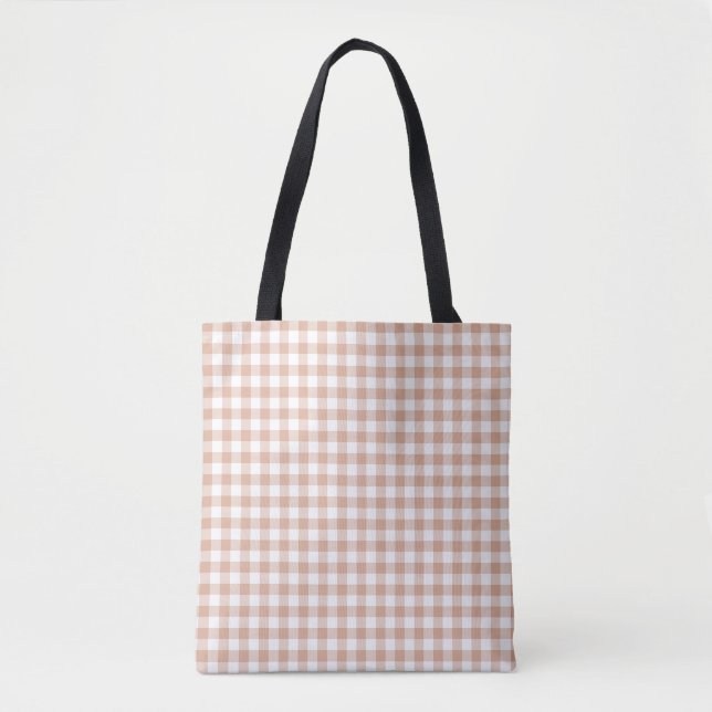 Bolso De Tela Peach Plaid Gingham Retro Color (Anverso)