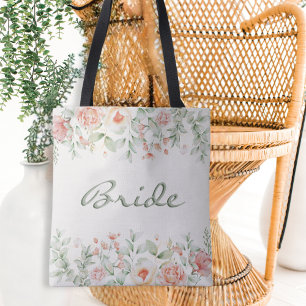 Bolso De Tela Peach Sage Green Watercolor Floral Brigada