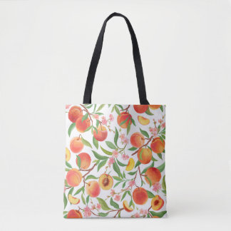 Bolso De Tela Peach Tropical Fruit Vintage Pattern.