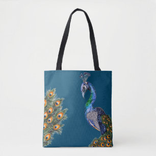 Bolso De Tela Peacock acuarela elegante