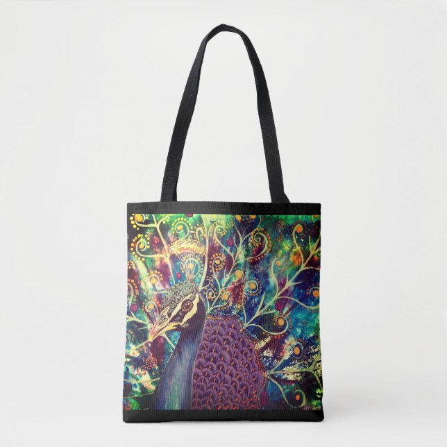 Bolso De Tela Peacock kaleidoscope colorido boho artístico (Anverso)