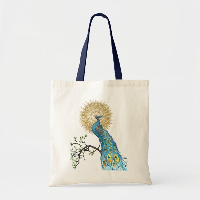 Bolso De Tela Peacock Mandala Natural (Frente)