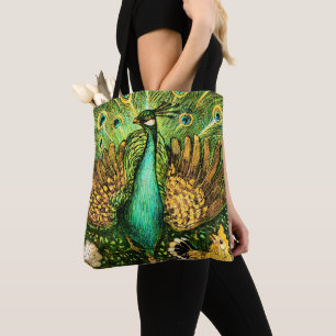 Bolso De Tela Peacock y pollos de estilo Art Nouveau de los País