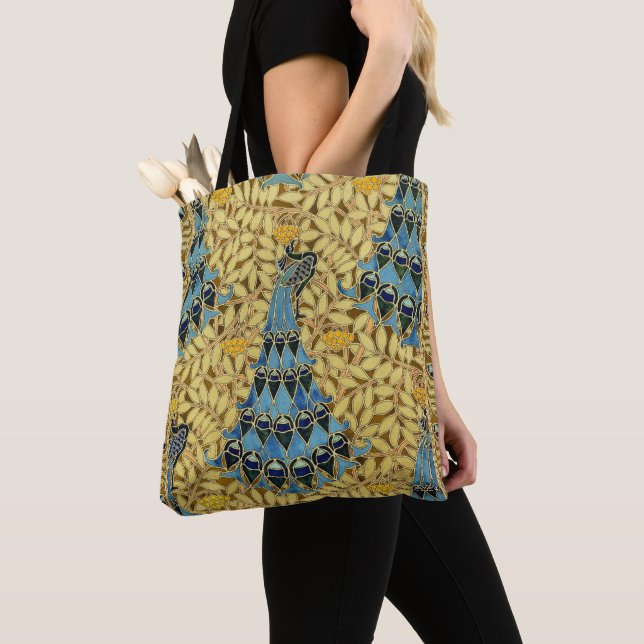Bolso De Tela Peacocks Birds Rowan Trees Art Nouveau (Detalle)