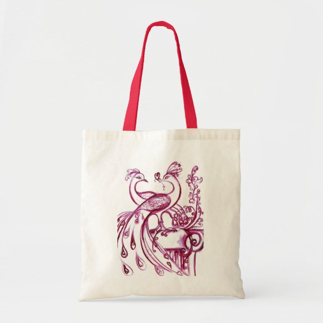 Bolso De Tela PEACOCKS EN blanco rojo AMOR (Frente)