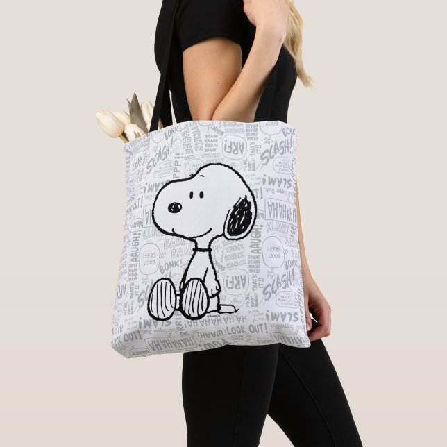 Bolso De Tela PEANUTS | Snoopy on Black White Comics (Detalle)