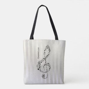 Bolso De Tela Pearlesque raya notas negras de la música del Cle