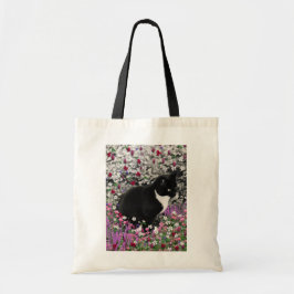 Bolso De Tela Pecas en flores II - gato blanco y negro del