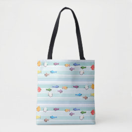 Bolso De Tela Peces en el océano en un fondo rayado
