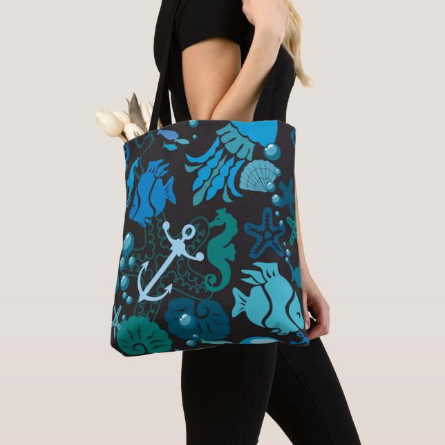 Bolso De Tela Peces submarinos y conchas marinas (Detalle)