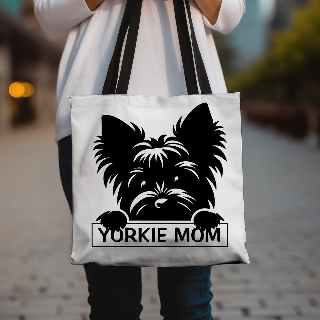 Bolso De Tela Peeking Yorkie Black Silhouette Yorkie Mom (Subido por el creador)
