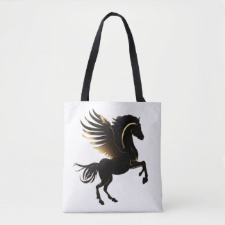 Bolso De Tela Pegaso Dorado Negro