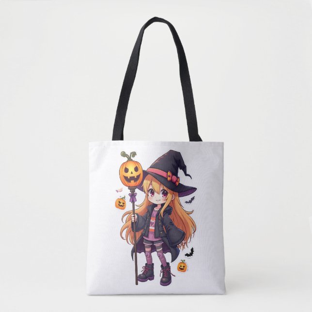 Bolso De Tela Pegatina Chica de Cute Halloween Witch Anime (Anverso)