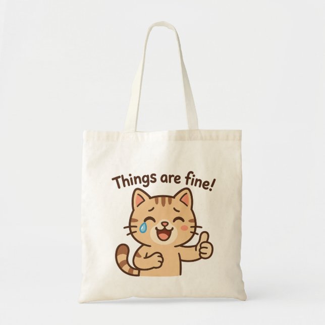 Bolso De Tela Pegatina de gatos llorando - "¡Las cosas están bie (Frente)