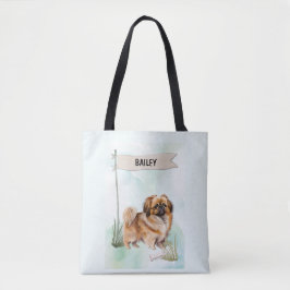 Bolso De Tela Pekinese Watercolor Personalized Dog