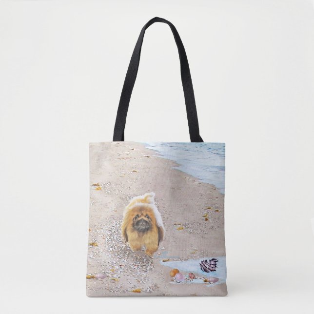 Bolso De Tela Pekingese en la Playa (Anverso)