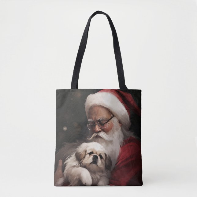 Bolso De Tela Pekingeses con Navidades festivos de Santa Claus (Anverso)
