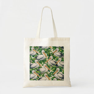 Bolso De Tela Pelícano Tropical y Patrón de Hoja Verde