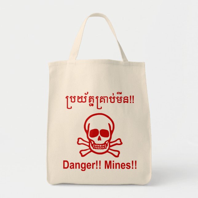 Bolso De Tela ¡¡Peligro!! ¡Minas! ☠ de Rótulo camboyano ☠ (Frente)