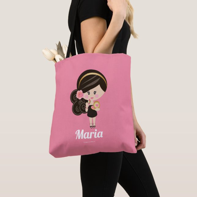 Bolso De Tela Pelo oscuro personalizado Dolled encima del chica (Detalle)