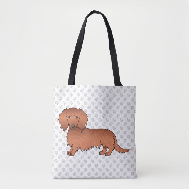 Bolso De Tela Pelo Rojo Largo Dachshund Cute Cartog Perro & Paws (Anverso)
