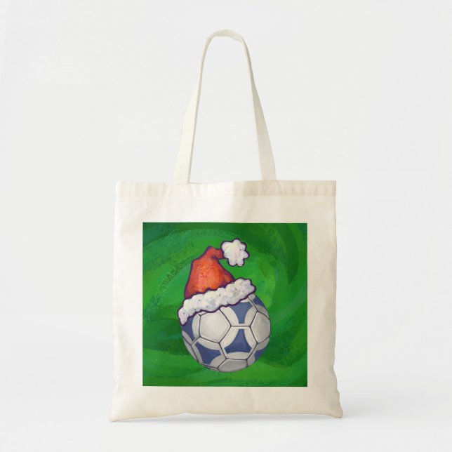 Bolso De Tela Pelota de fútbol azul y blanca en verde (Frente)