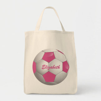 Bolso De Tela Pelota de fútbol de personalizable rosa y blanca