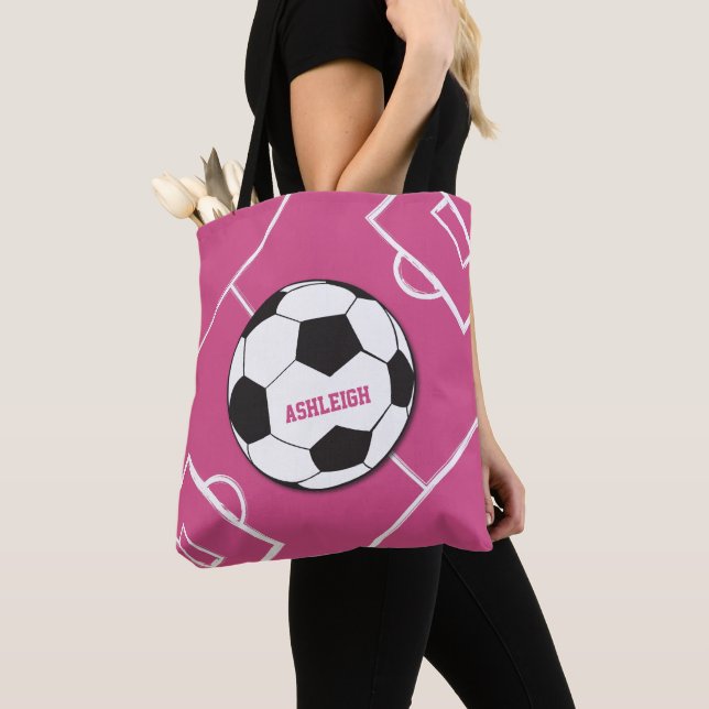 Bolso De Tela Pelota de fútbol personalizada y rosa de campo (Detalle)
