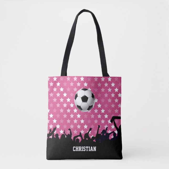 Bolso De Tela Pelota de fútbol y fans de las Estrellas Rosadas (Anverso)