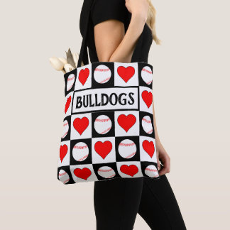 Bolso De Tela Pelotas de Béisbol y Corazones Lindo Nombre de Equ