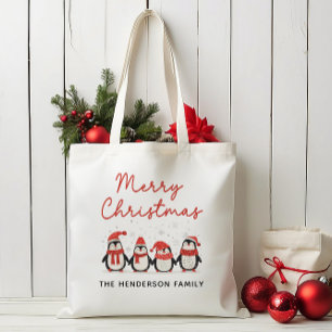 Bolso De Tela Penguins Nombre personalizado Feliz Navidad