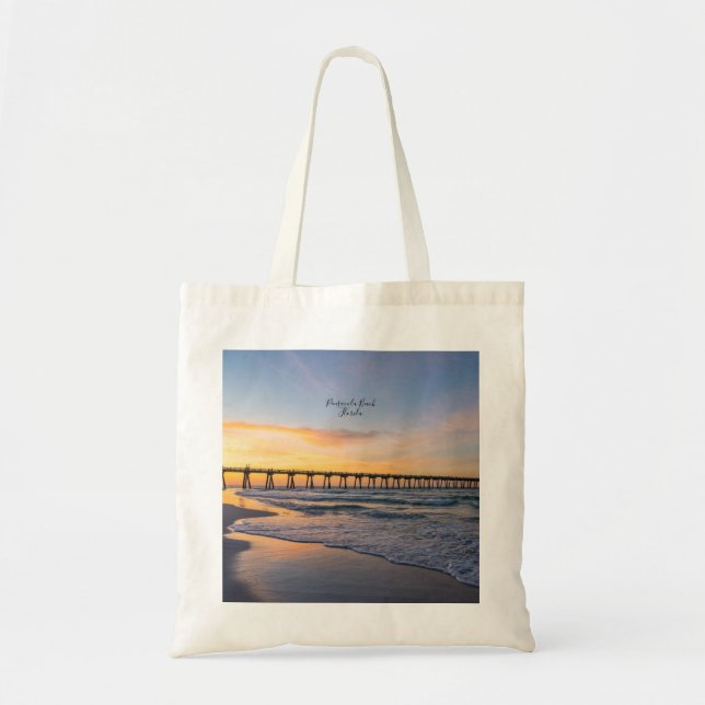 Bolso De Tela Pensacola Pier Shoreline Sunrise Tote Bag reutiliz (Frente)