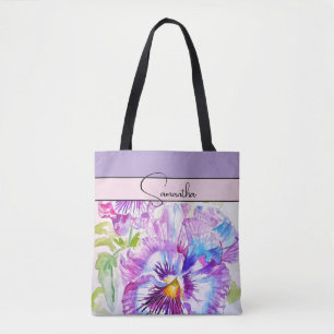 Bolso De Tela Pensamiento Rosa Acuarela Pensamientos floral Flor