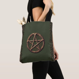 Bolso De Tela Pentáculo de ramita de madera verde oliva wiccano