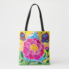 Bolso De Tela Peonía y Mariposas
