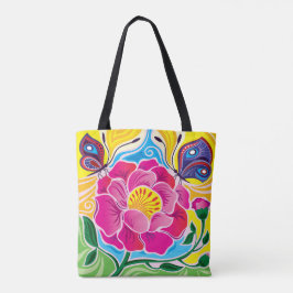 Bolso De Tela Peonía y Mariposas