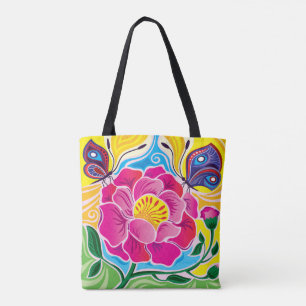 Bolso De Tela Peonía y Mariposas