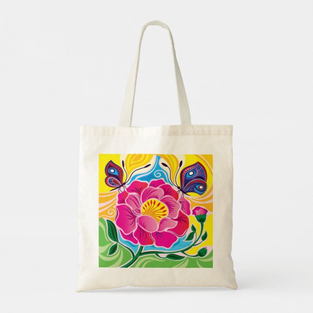 Bolso De Tela Peonía y Mariposas (Reverso)
