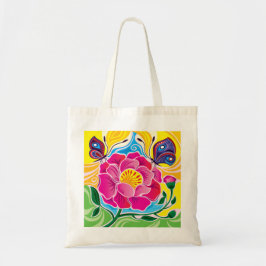Bolso De Tela Peonía y Mariposas