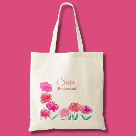 Bolso De Tela Peonías acuarela Bridesmaid personalizadas