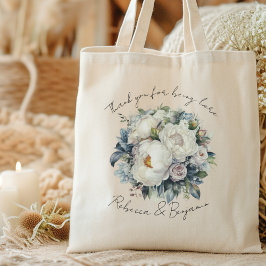 Bolso De Tela Peonías blancas de boda personalizadas agradecimie