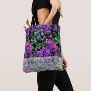 Bolso De Tela peonías de acuarela rosa con magenta púrpura román