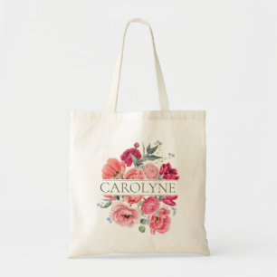 Bolso De Tela Peonías Francesas Rosadas Monograma de Dama de Hon